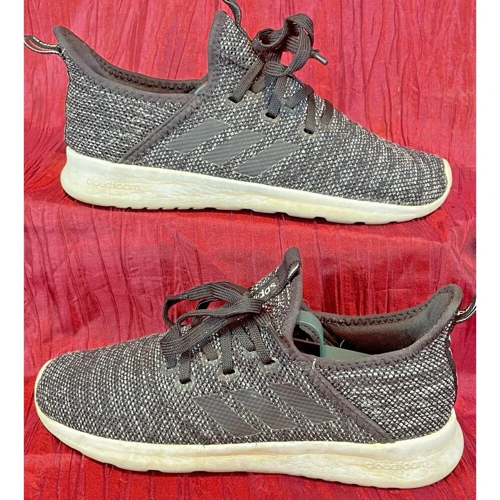 Womens Adidas Cloudfoam Slip on Heather Charcoal Athletic Shoes sz 7